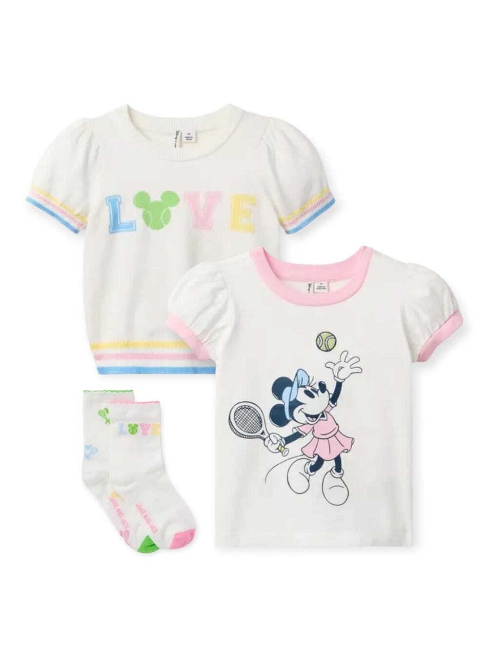 Janie and Jack Disney Minnie Mouse Puff Sleeve Tops and Socks Set Size 5 White